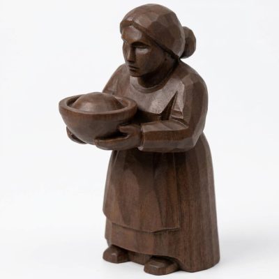 Wood Carved Woman Sunday Dinner Figurine in Black Walnut Finish - 3D Printed in Canada (Black Walnut)