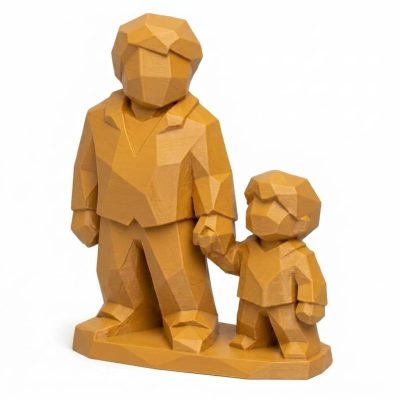 Wood Carved-Like Hand in Hand Figurine - Artisan Aesthetic for Unique Desk Decor – 3D Printed in Canada - 3D Printed in Canada (Ochre Yellow)
