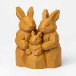 Wood Carved-Like Rabbit Family Figurine - Unique Desk Decor for Adults – 3D Printed in Canada - 3D Printed in Canada (Ochre Yellow)