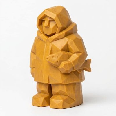 Wood Carved-Like Northern Shore Figurine in Ochre Yellow Finish - 3D Printed in Canada (Ochre Yellow)
