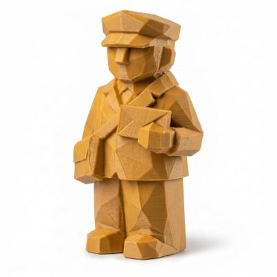 Wood Carved-Like Postman Figurine - Unique Desk Decor for Adults – 3D Printed in Canada - 3D Printed in Canada (Ochre Yellow)