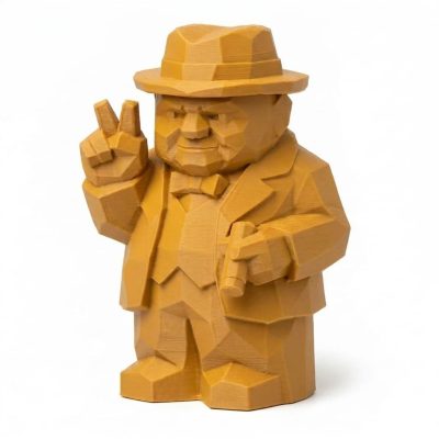 Wood Carved-Like Churchill Figurine - Unique Desk Decor for Adults – 3D Printed in Canada - 3D Printed in Canada (Ochre Yellow)
