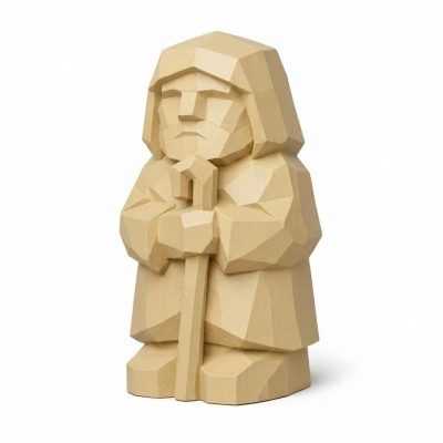 Wood Carved Gentle Shepherd Collectible Figurine in White Oak Finish - 3D Printed in Canada (White Oak)
