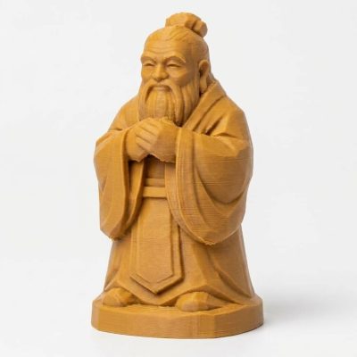Wood Carved-Like Confucius Figurine - Unique Desk Decor and Conversation Starter for Adults - 3D Printed in Canada (Ochre Yellow)