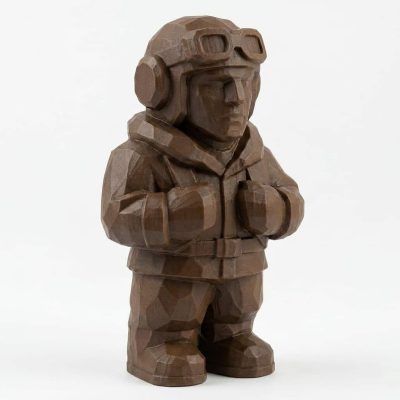 Wood Carved-Like Pilot Figurine - Unique Desk Decor for Adults – 3D Printed in Canada - 3D Printed in Canada (Black Walnut)