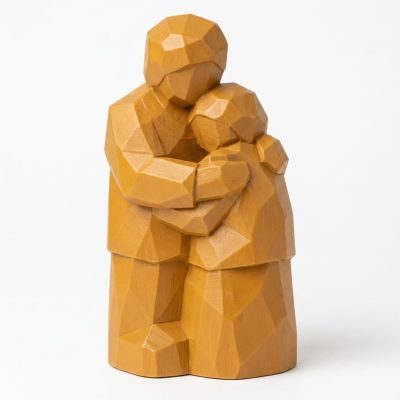 Wood Carved Comfort Collectible Figurine in Ochre Yellow Finish - 3D Printed in Canada (Ochre Yellow)