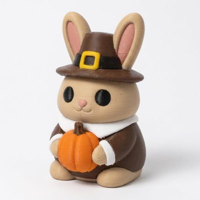 Thanksgiving Pilgrim Bunny Collectible Figurine - Unique Desk Decor for Adults – 3D Printed in Canada