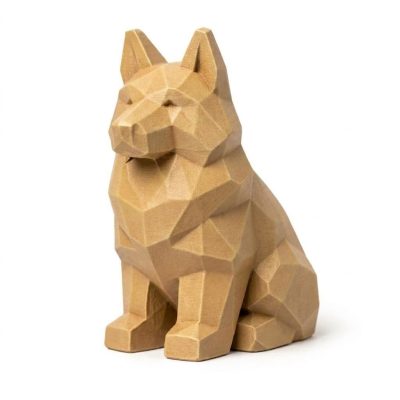 Wood Carved-Like German Shepherd Figurine - Unique Desk Decor for Adults 3D Printed in Canada - 3D Printed in Canada (Classic Birch)
