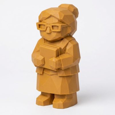 Wood Carved Librarian Collectible Figurine in Ochre Yellow Finish - 3D Printed in Canada (Ochre Yellow)