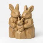 Wood Carved-Like Rabbit Family Figurine - Unique Desk Decor for Adults 3D Printed in Canada - 3D Printed in Canada (Classic Birch)