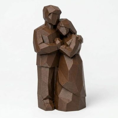 Wood Carved-Like Devoted Couple Figurine - Unique Desk Decor for Adults – 3D Printed in Canada - 3D Printed in Canada (Black Walnut)