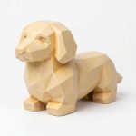Wood Carved-Like Dachshund Figurine - Unique Desk Decor for Collectors - 3D Printed in Canada (White Oak)