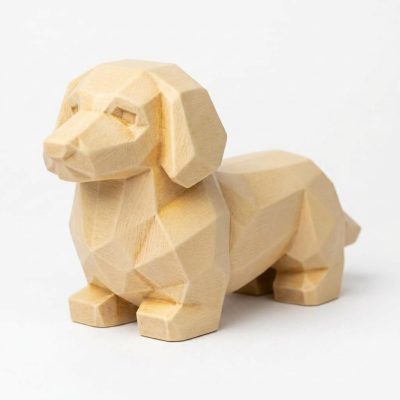 Wood Carved-Like Dachshund Figurine - Unique Desk Decor for Collectors - 3D Printed in Canada (White Oak)