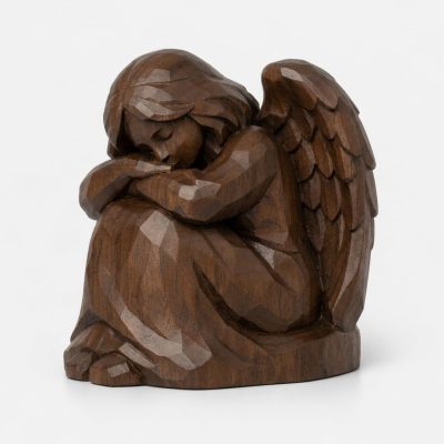 Wood Carved Angel at Rest Collectible Figurine in Black Walnut Finish - 3D Printed in Canada (Black Walnut)
