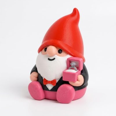 Proposal Gnome Collectible Figurine - Charming Bearded Gnome with Vibrant Red Hat and Pink Gift Box - Unique Desk Decor, Shelf Display, and Office Accent - 3D Printed in Canada