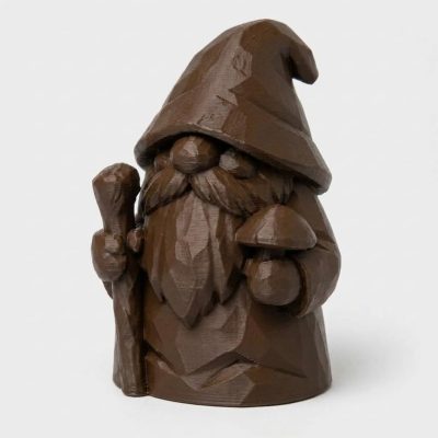 Wood Carved-Like Forest Gnome Figurine - Unique Desk Decor for Adults – 3D Printed in Canada - 3D Printed in Canada (Black Walnut)