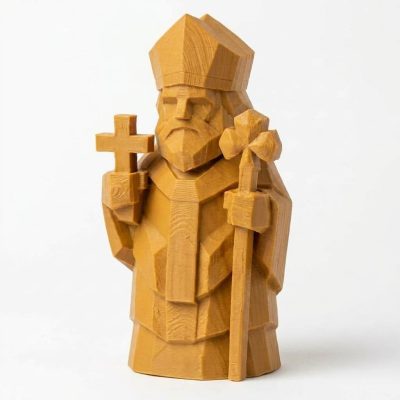 Wood Carved-Like St. Patrick Figurine - Unique Desk Decor for Adults – 3D Printed in Canada - 3D Printed in Canada (Ochre Yellow)