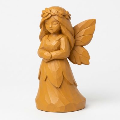 Wood Carved Forest Fairy Collectible Figurine in Ochre Yellow Finish - 3D Printed in Canada (Ochre Yellow)