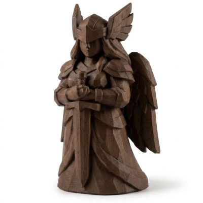 Wood Carved-Like Valkyrie Figurine - Unique Desk Decor for Collectors - 3D Printed in Canada (Black Walnut)