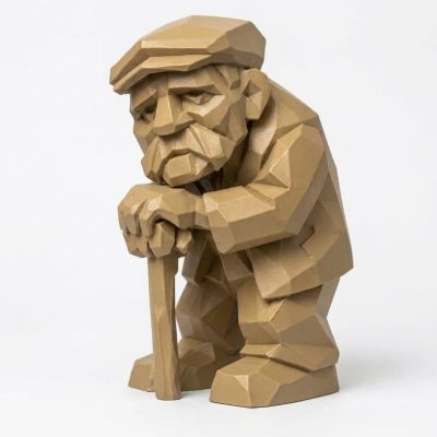Wood Carved-Like Old Soul Figurine - Unique Desk Decor for Adults 3D Printed in Canada - 3D Printed in Canada (Classic Birch)