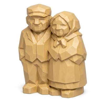 Wood Carved-Like Elderly Couple Figurine - Unique Desk Decor for Adults – 3D Printed in Canada - 3D Printed in Canada (White Oak)