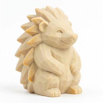 Wood Carved-Like Porcupine Figurine - Unique Desk Decor for Adults – 3D Printed in Canada - 3D Printed in Canada (White Oak)