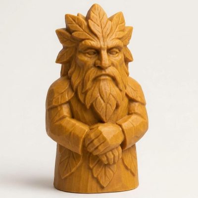 Wood Carved-Like Green Man Figurine - Unique Desk Decor for Adults – 3D Printed in Canada - 3D Printed in Canada (Ochre Yellow)