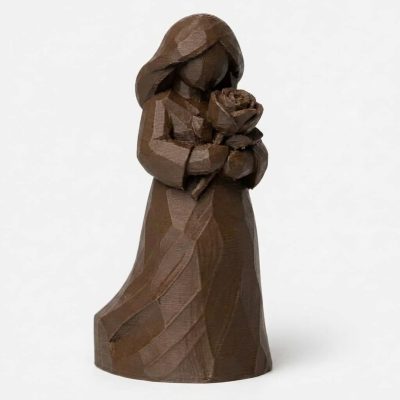 Wood Carved-Like Mother's Day Rose Figurine - Unique Desk Decor for Adults – 3D Printed in Canada - 3D Printed in Canada (Black Walnut)