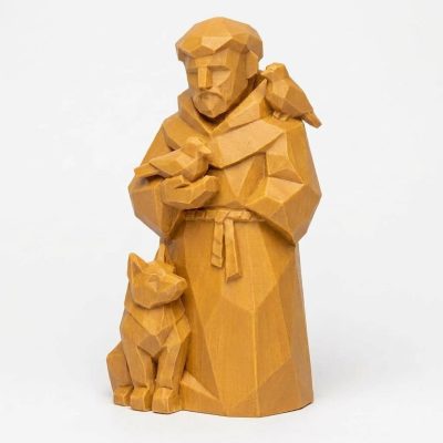 Wood Carved-Like Saint Francis Figurine - Unique Desk Decor for Adults – 3D Printed in Canada - 3D Printed in Canada (Ochre Yellow)