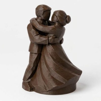 Wood Carved-Like Dancing Couple Collectible Figurine - Unique Desk Decor for Adults – 3D Printed in Canada - 3D Printed in Canada (Black Walnut)