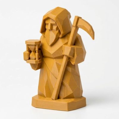 Wood Carved-Like Time Figurine in Ochre Yellow Finish - 3D Printed in Canada (Ochre Yellow)