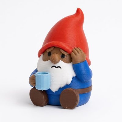 Stressed Gnome Collectible Figurine - Charming Bearded Gnome with Red Hat and Coffee Mug Desk Decor for Home, Office, or Shelf Display - Unique Fantasy Accent Piece - 3D Printed in Canada