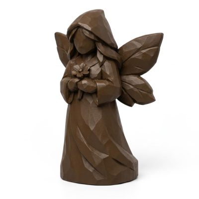 Wood Carved Garden Guardian Fairy Collectible Figurine in Black Walnut Finish - 3D Printed in Canada (Black Walnut)