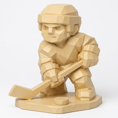 Wood Carved Backyard Hockey Collectible Figurine in White Oak Finish - 3D Printed in Canada (White Oak)
