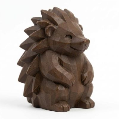 Wood Carved-Like Porcupine Figurine - Unique Desk Decor for Adults – 3D Printed in Canada - 3D Printed in Canada (Black Walnut)