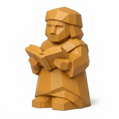 Wood Carved-Like Knowledge Figurine in Ochre Yellow Finish - 3D Printed in Canada (Ochre Yellow)