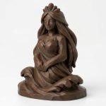 Wood Carved-Like Water Nymph Figurine - Unique Desk Decor for Adults – 3D Printed in Canada - 3D Printed in Canada (Black Walnut)