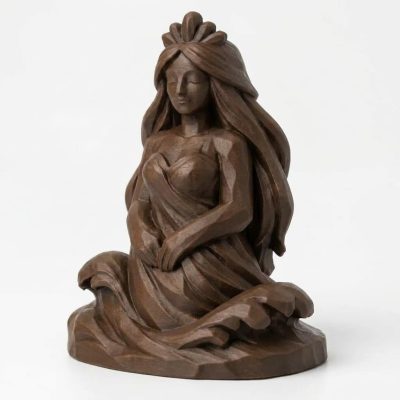 Wood Carved-Like Water Nymph Figurine - Unique Desk Decor for Adults – 3D Printed in Canada - 3D Printed in Canada (Black Walnut)