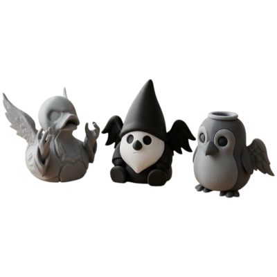 Haunted Angel Collectible Figurine Bundle of 3 - Duck, Gnome, Penguin - Spooky & Gothic Adult Desk Decor - 3D Printed in Canada