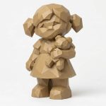 Wood Carved-Like Little Sister Figurine - Unique Desk Decor for Adults 3D Printed in Canada - 3D Printed in Canada (Classic Birch)