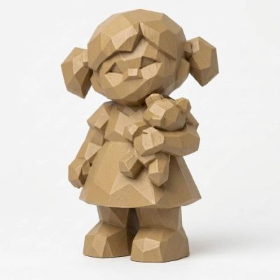 Wood Carved-Like Little Sister Figurine - Unique Desk Decor for Adults 3D Printed in Canada - 3D Printed in Canada (Classic Birch)