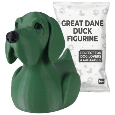 Great Dane Duck Collectible Figurine - Striking Green Dog-Themed Desk Decor for Home or Office Display - 3D Printed in Canada