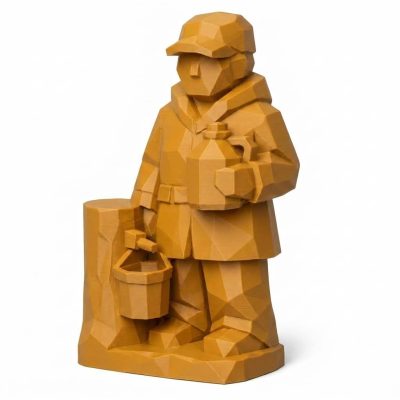 Wood Carved-Like Maple Syrup Harvest Figurine in Ochre Yellow Finish - 3D Printed in Canada (Ochre Yellow)