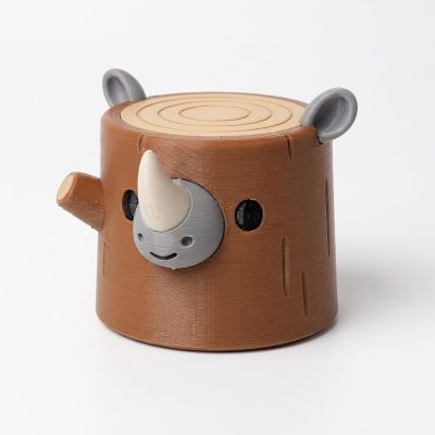 Rhino Tree Stump Collectible Figurine - Unique Desk Decor for Adults – 3D Printed in Canada