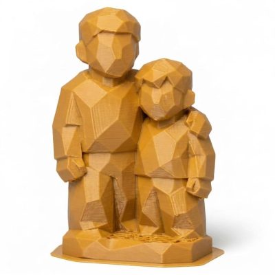 Wood Carved-Like Brothers Figurine - Unique Desk Decor for Adults – 3D Printed in Canada - 3D Printed in Canada (Ochre Yellow)