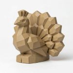Wood Carved-Like Peacock Figurine - Unique Desk Decor for Collectors 3D Printed in Canada - 3D Printed in Canada (Classic Birch)