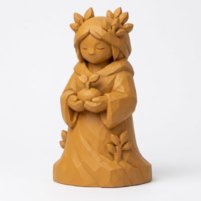 Wood Carved Budding Life Collectible Figurine in Ochre Yellow Finish - 3D Printed in Canada (Ochre Yellow)
