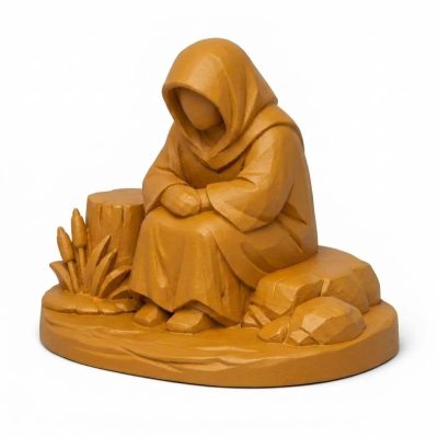 Wood Carved-Like Lakeside Silence Figurine in Ochre Yellow Finish - 3D Printed in Canada (Ochre Yellow)