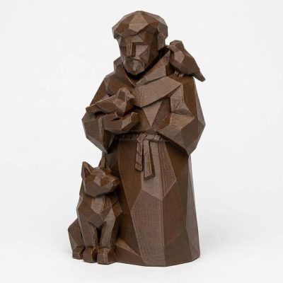 Wood Carved-Like Saint Francis Figurine - Unique Desk Decor for Adults – 3D Printed in Canada - 3D Printed in Canada (Black Walnut)