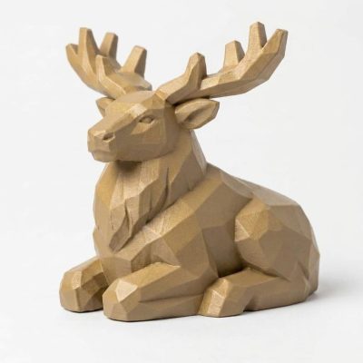 Wood Carved-Like Elk Figurine - Unique Desk Decor for Collectors 3D Printed in Canada - 3D Printed in Canada (Classic Birch)